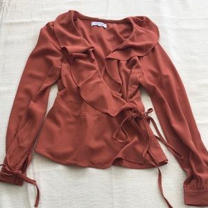 Orange Flowy Long-Sleeve Blouse